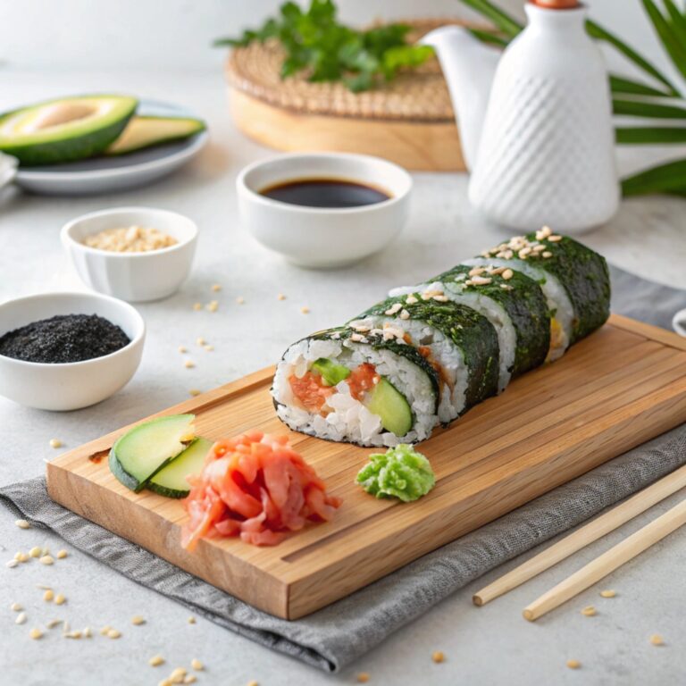 A vibrant Alaska roll with fresh ingredients.