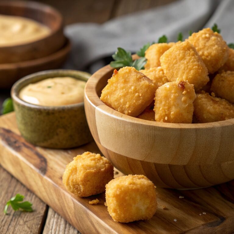 Crispy golden corn nuggets with dipping sauce