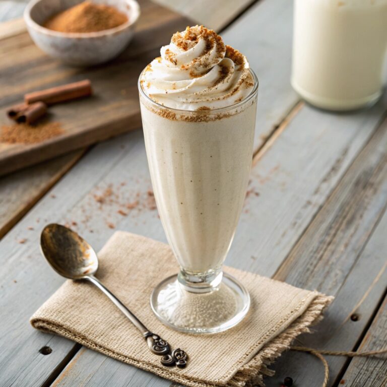 Classic vanilla keto milkshake with whipped cream and cinnamon.